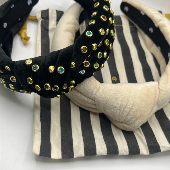 Lele Sadoughi 2 Headbands Kinsey 14K Gold Plate Rainbow Crystal & Velvet Natural main image 6